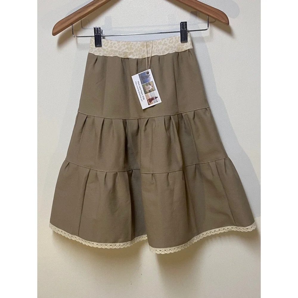 Girls Midi Mom and Pop's Kids Skirt Size 6 Brown Western Upcycled Cotton Twill